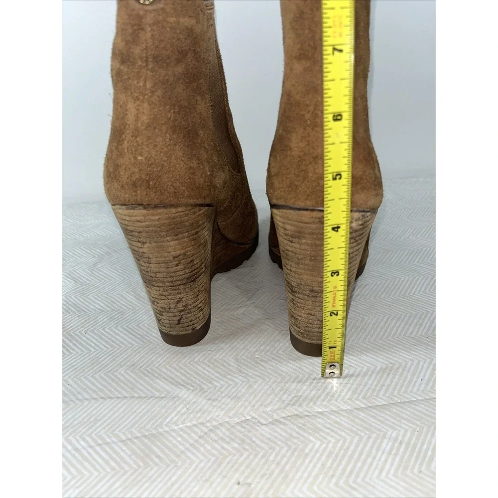 Michael Kors Womens 8.5 M The Chelsea Brown Suede Leather Casual Wedge Boot Heel